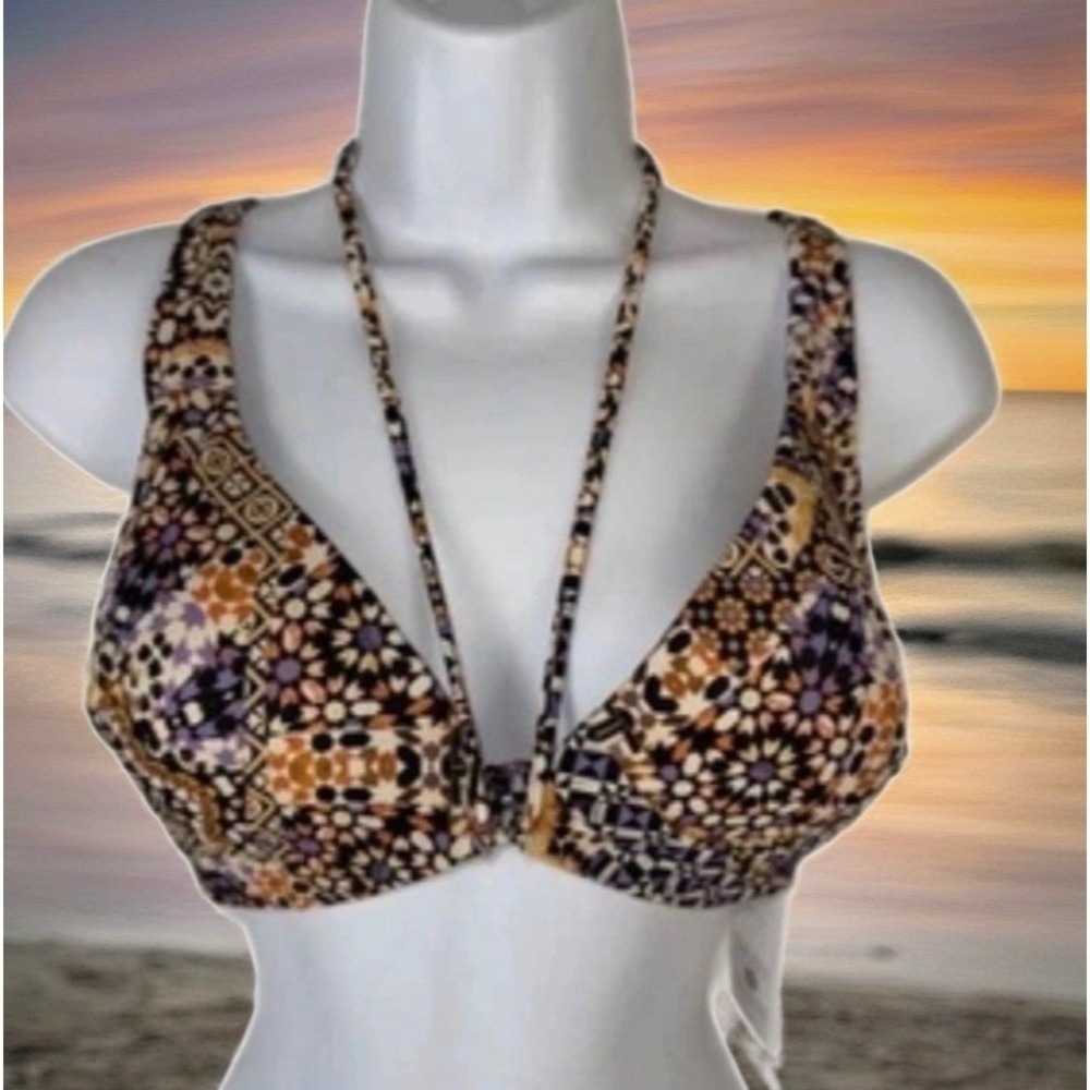 Shade & Shore Bikini Top Women 34A Purple Mosaic Boho Swimwear NWT